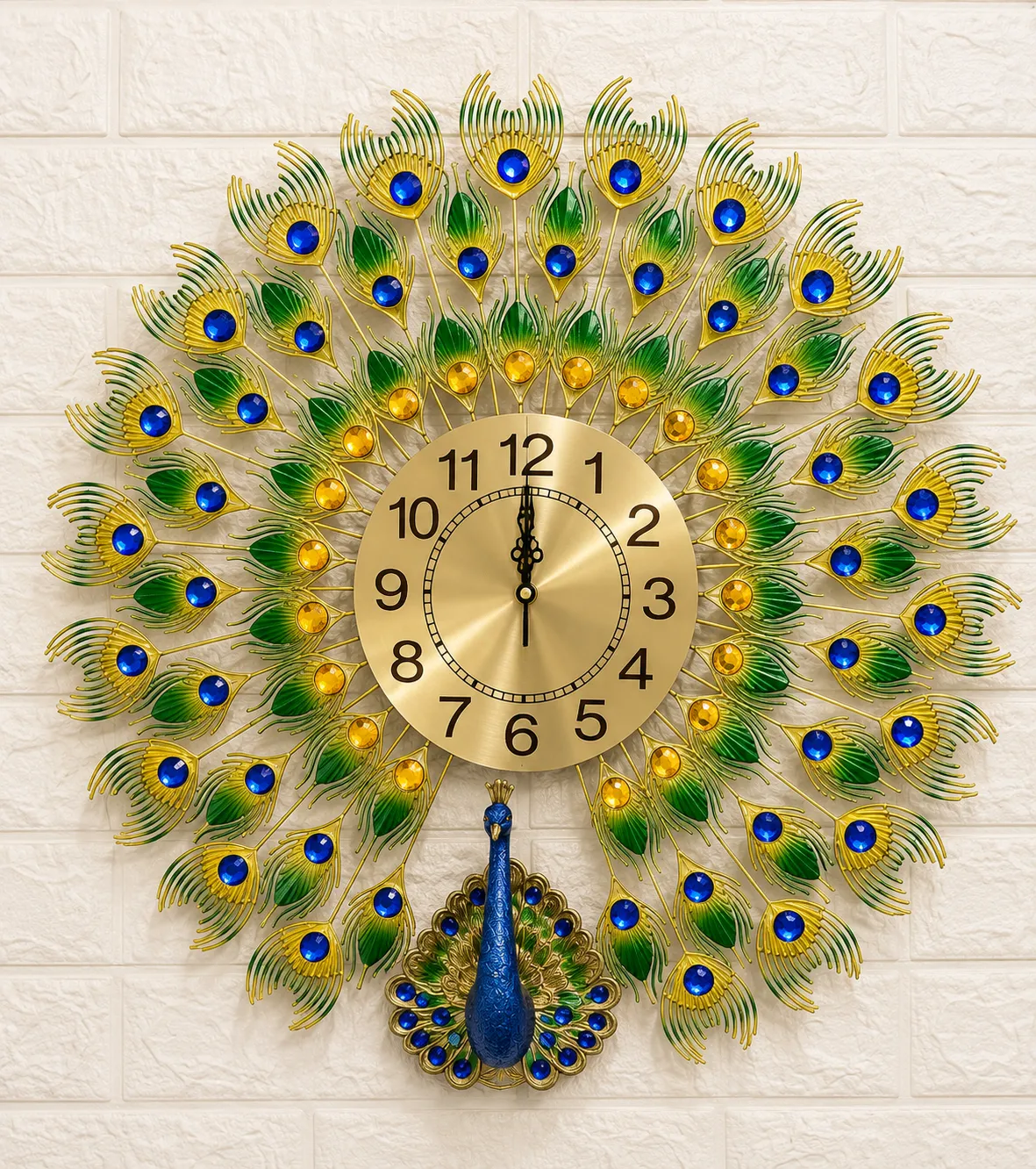 Ornate Peacock Feather Wall Clock